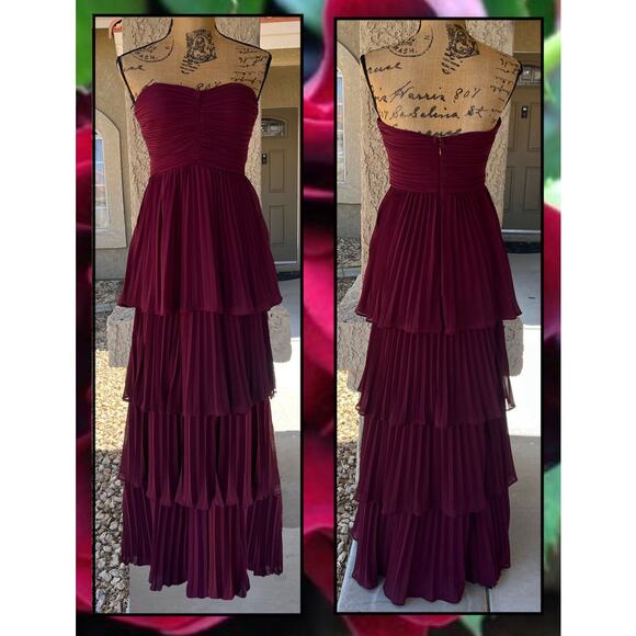 Lulus Plum Purple Strapless Pleated Tiered Seriously Sensational Maxi Dress Sz L - Picture 6 of 9